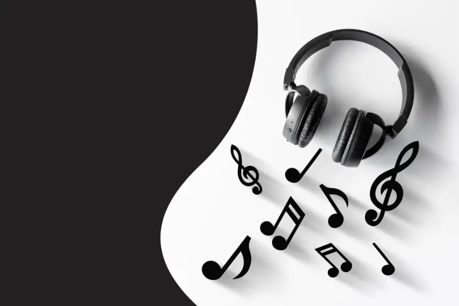 Top 10 gêneros musicais brasileiros: fone de ouvido e notas musicais.